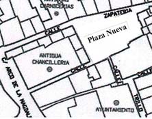 Plano con la plaza hasta la construcci&oacute;n del mercado de abastos en el siglo XX.